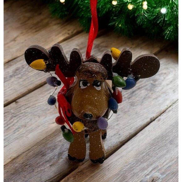 Vintage Kurt S Adler Moose Christmas Tree Ornament Tangled in Lights 1994 - Picture 1 of 8